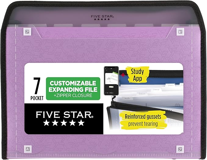 Five Star Expanding File Organizer + Study App, 7-Pocket Accordian File by FiveStar