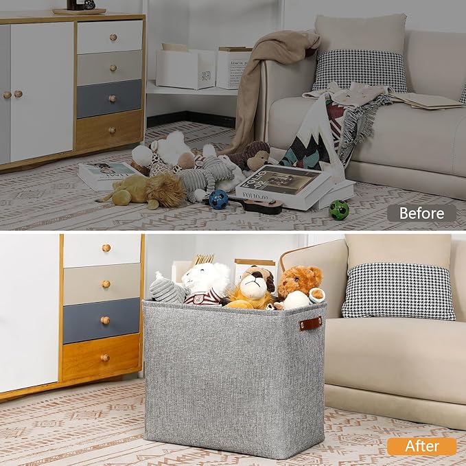 DULLEMELO Large Storage Baskets for Blankets Living Room 51L Canvas Storage Baskets for Organizing 3 Pack Collapsible Baskets Bins for Organizing Home Office with Handles (Grey)-DeskLoop Office