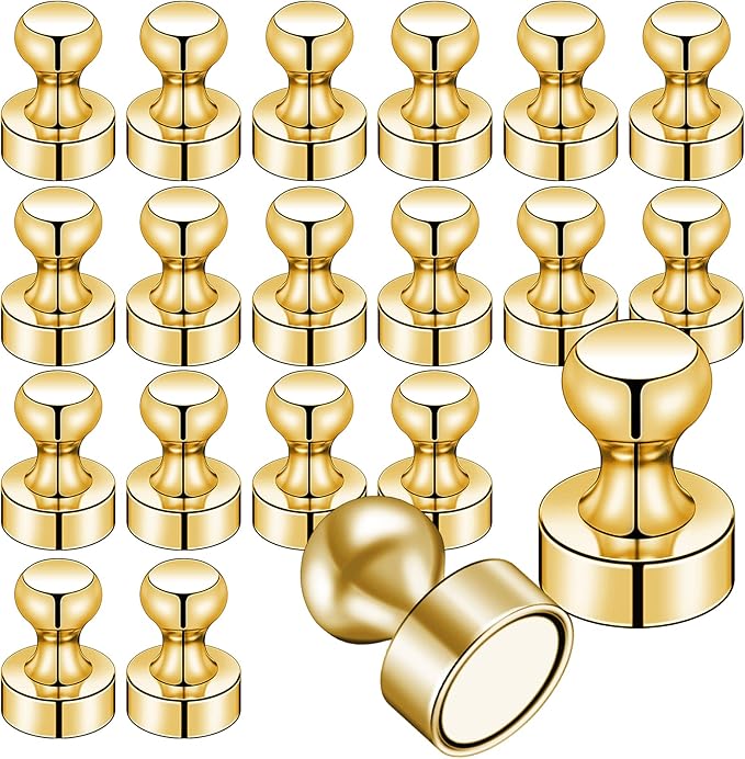 20 PCS Refrigerator Magnets, Gold Metal Push Pin Magnet, Ideal for Whiteboard Magnets, Fridge, Office, Classroom, Map-DeskLoop Office