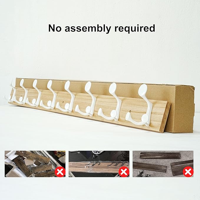 SKOLOO 43-Inch Natural Wood Coat Rack Wall Mount with 8 Triple Hooks - Ideal for Family Entrances, Classrooms, and Pet Supplies Storage - Perfect Coat Hooks for Wall-DeskLoop Office