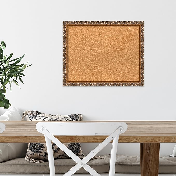 Amanti Art Natural Cork Board for Wall, 16x20 Vision Board with Bronze Frame, Small Corkboard Office Decor for Home Organization, Traditional Corkboard Pinboard to Display Items for Home Organization-DeskLoop Office