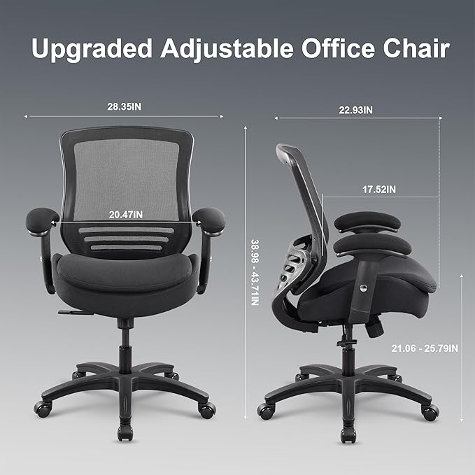 400lbs Ergonomic Office Chair with Double Seat Cushion and Soft Armrests for Executive Computer Desk with Built-in Lumbar Support (Black)-DeskLoop Office
