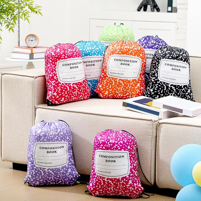 24 Pcs Back to School Composition Book Drawstring Bag Bulk 13"x16" Backpacks - Image 6