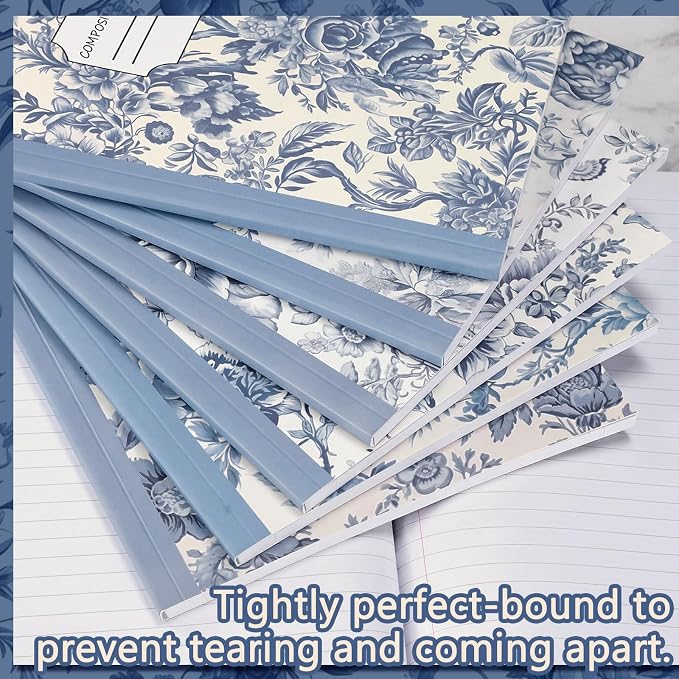 Harloon 6 Pack Composition Notebooks College Ruled Bulk Vintage Blue Flower - Image 8