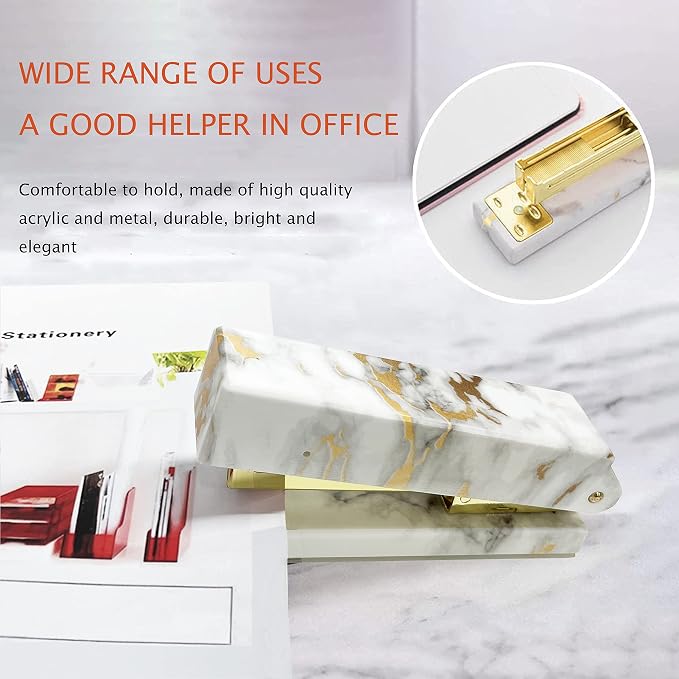 Gold Marble Desk Accessories, Office Supplies Set Stapler Set Staple Remover - Image 3
