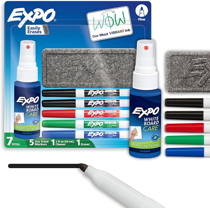EXPO Dry Erase Markers Kit, Fine Tip, Spray Cleaner by Unknown