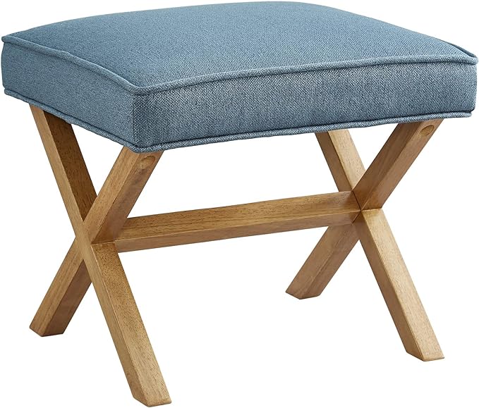 Amazon Basics Small Ottoman Foot Rest, Mid-Century Modern X Square Upholstered by AmazonBasics