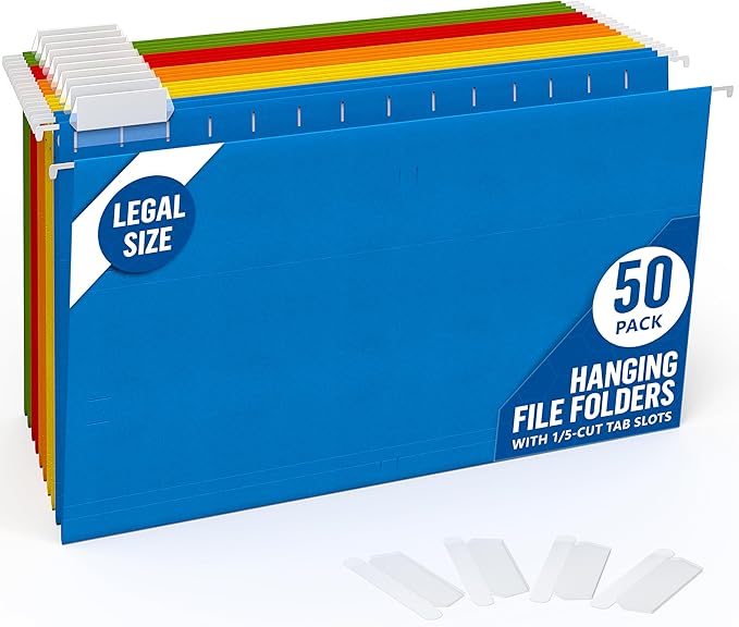 50 Pack Hanging File Folders Legal Size 8.5x14 by Juzari