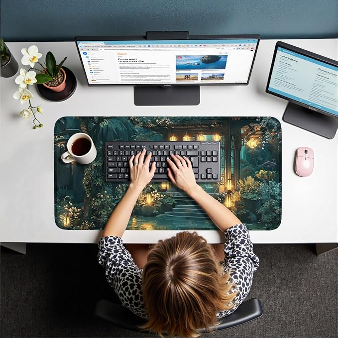 Cozy Anime Mouse Pad- Green Lofi Desk Mat - Image 5