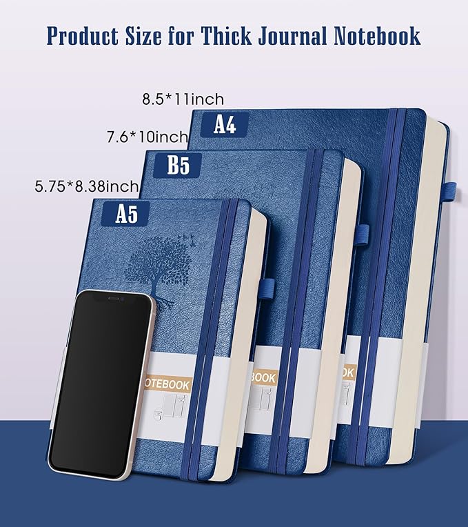 Lined Journal Notebook, 365 Pages B5 Large Journals for Writing Ruled Notebook, Hardcover Leather Journal for Women Men, Daily Notebook for Work, Note Taking, 100Gsm Thick Paper (7.6'' X 10''Darkblue)-DeskLoop Office