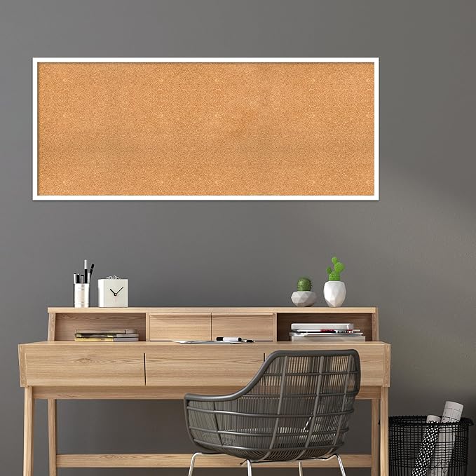 Amanti Art Natural Cork Board for Wall, 25x61 Vision Board with White Frame, Oversize Corkboard Office Decor for Home Organization, Modern Corkboard Pinboard to Display Items for Home Organization in-DeskLoop Office
