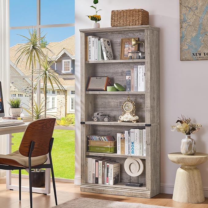 RWYHG 70" Grey Tall Bookshelf Set of 4, 5-Tier Thick Wooden Book Shelf - Image 2