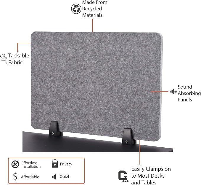 Stand Up Desk Store ReFocus Raw Clamp-On Acoustic Desk Divider Mounted Privacy - Image 7