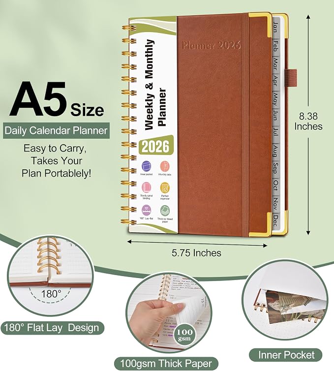 2026 Planner, Hardcover Leather Weekly and Monthly Planner, January 2026 - Image 5