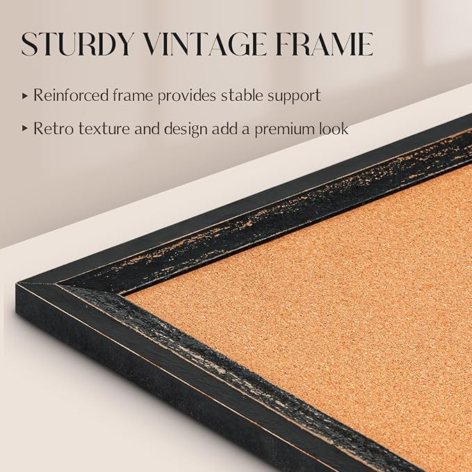 Cork Board Bulletin Board, Rustic Black Wooden Frame | Corkboard - Image 3