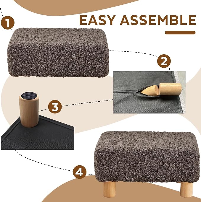 Small Foot Stool Ottoman, Sherpa Footstool Ottoman Foot Rest - Image 5