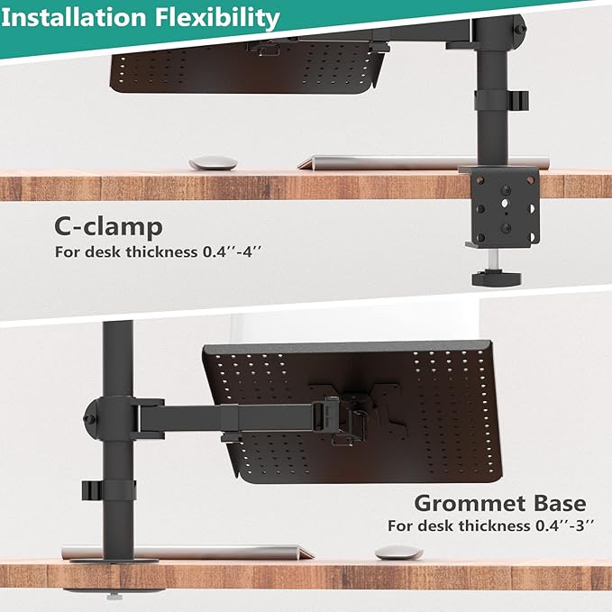 WALI Dual Monitor Stand, Laptop and Monitor Stand for 2 Screen 1 Laptop Notebook, Extra Tall Desk Mount for Monitor up to 27 inch, Notebook up to 17 inch (M002XLLP), Black-DeskLoop Office