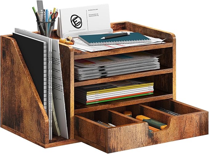 Wood Desk File Organizer with Side File Rack, Space-Efficient Design Easy to by NiOffice
