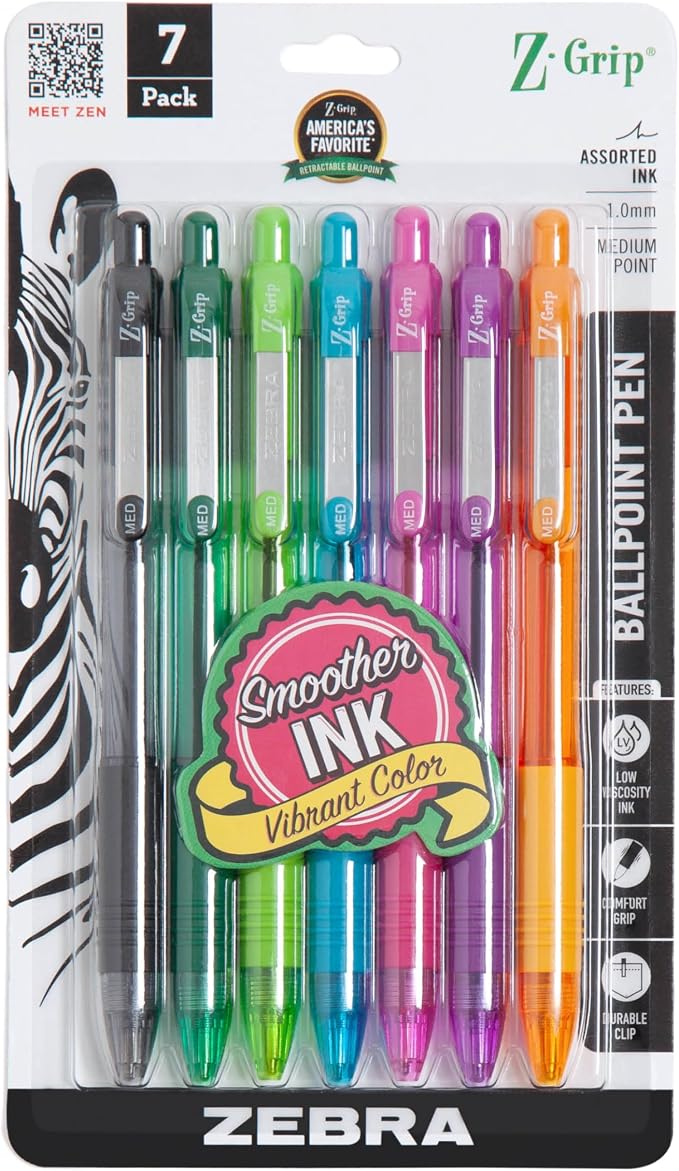 Zebra Pen Z-Grip Retractable Ballpoint Pen, Smooth-Flowing Assorted Fashion by ZebraPen
