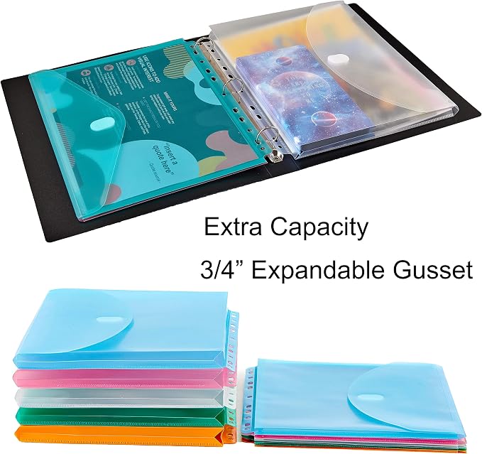 FANWU 10 Pack Assorted Color Expandable Poly Binder Pocket, 3/4-inch Gusset - Image 2