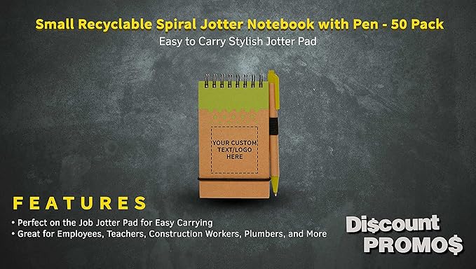 DISCOUNT PROMOS 50 Recyclable Spiral Small Notebooks Pack - Customizable Text, Logo - 60 Lined Pages - Lime Green
