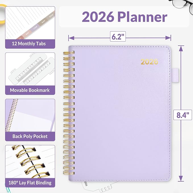 SUNEE 2026 Weekly & Monthly Planner 6.4"x8.5"- 12 Month, Vegan Leather Cover - Image 4