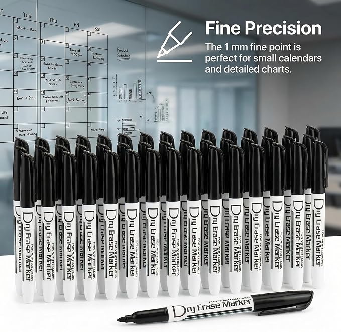 Volcanics Black Dry Erase Markers Bulk Pack of 60 Low Odor Fine Tip Whiteboard - Image 3