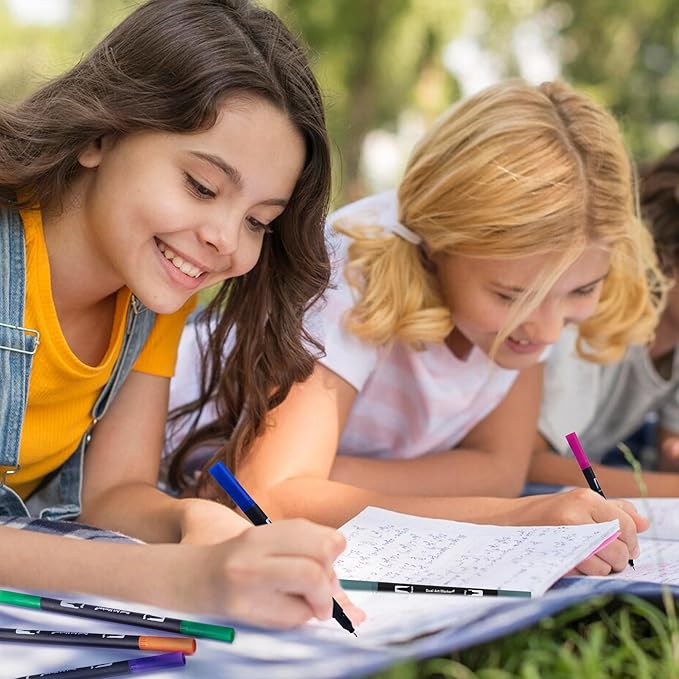 Dual Markers Brush Pens, 100 Coloring Pens and Fine Tips – Premium Art Supplies for Kids & Adults, Perfect for Coloring Books, Hand Lettering, Calligraphy, and Drawing-DeskLoop Office