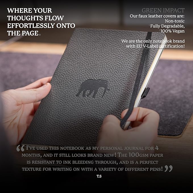 Dingbats* Wildlife Dotted Writing Journal Notebook A5 - Vegan Leather Softcover - Ideal for Work, Travel - Pocket, Elastic Closure, & Bookmark-DeskLoop Office