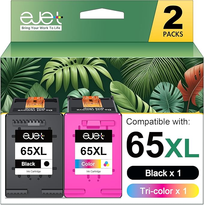 65XL Ink Cartridge Black/Color Combo Pack Replacement for HP 65XL High Yield Works with HP DeskJet 3752 3755 3700 3772 2655 2652 2622 Envy 5010 5012 5055 5052 AMP 100 Printer,Black, Tri-Color, 2-Pack-DeskLoop Office