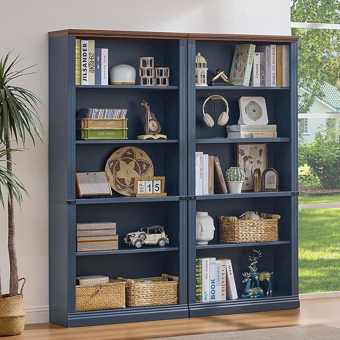 RWYHG 70" Blue Tall Bookshelf, 5-Tier Thick Wooden Book Shelf - Image 9