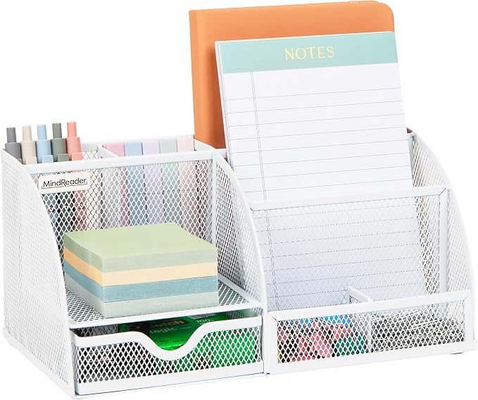 Mind Reader 7-Compartment Desktop Organizer, Metal Mesh, Sticky Notes, Office by MindReader
