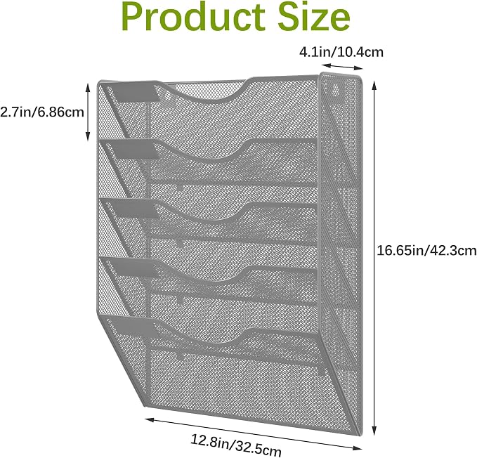 EasyPAG Hanging Wall File Organizer, 5 Pocket Wall Mounted Mail Organizer - Image 8