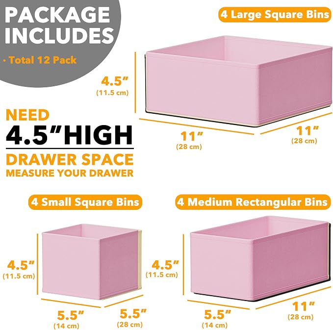 SpaceAid Drawer Organizer Clothes, 12 Pack Dresser Organizer Bins - Image 6