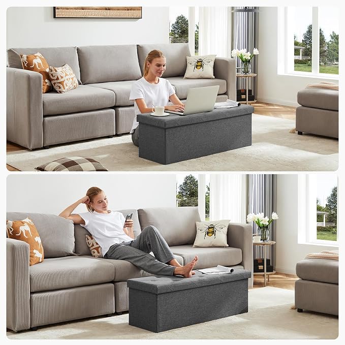 DUMOS 43 Inch Folding Storage Ottoman Bench, Large Hidden Storage Chest - Image 6