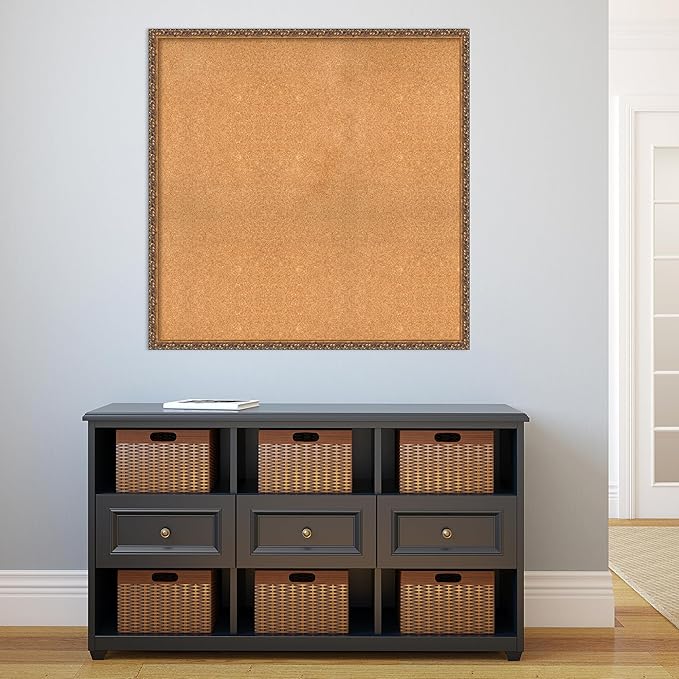 Amanti Art Natural Cork Board for Wall, 38x38 Vision Board with Bronze Frame, Oversize Corkboard Office Decor for Home Organization, Traditional Corkboard Pinboard to Display Items for Home-DeskLoop Office