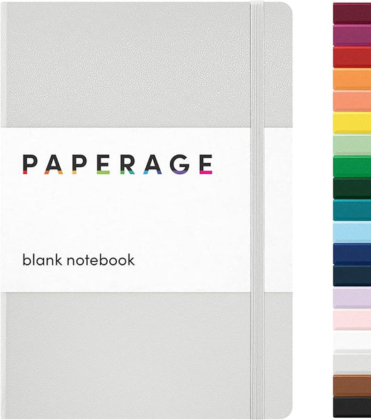 PAPERAGE Blank Journal Notebook, (Light Grey), 160 Pages, Medium 5.6 in x 8 in - 100 GSM Thick Paper – Hardcover Journaling Notebook for Work, School, Note Taking or Sketching-DeskLoop Office