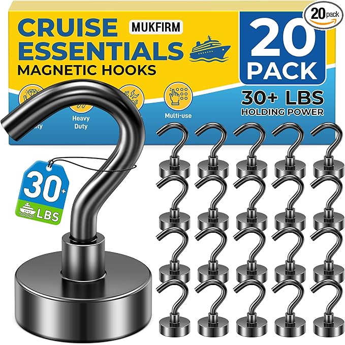 20 Pack Magnetic Hooks for 2026 Cruise Cabins Beach Vacation 30lbs+ Heavy Duty by MUKFIRM
