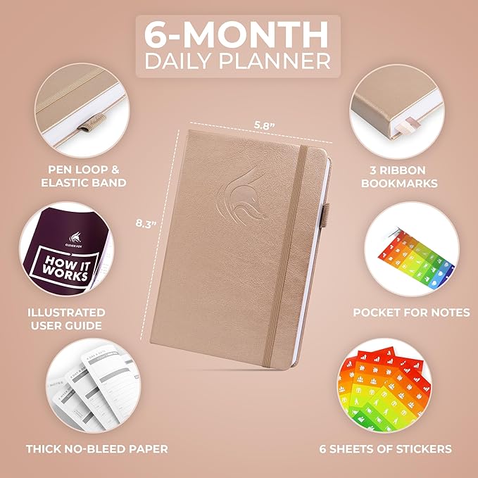 Clever Fox Daily Planner – Undated Planning Notebook with Hourly Schedule & To-Do List – Personal Day Task & Work Organizer, 6 Months (Pearl)-DeskLoop Office