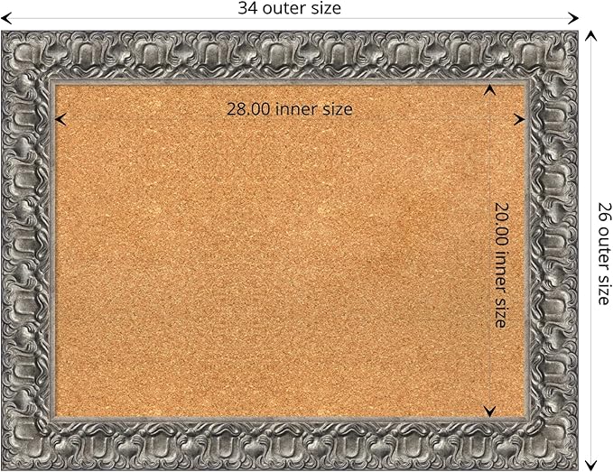 Amanti Art Natural Cork Board for Wall, 26x34 Vision Board with Silver Wood Frame, Medium Corkboard Office Decor for Home Organization, Traditional Corkboard Pinboard to display items for home-DeskLoop Office