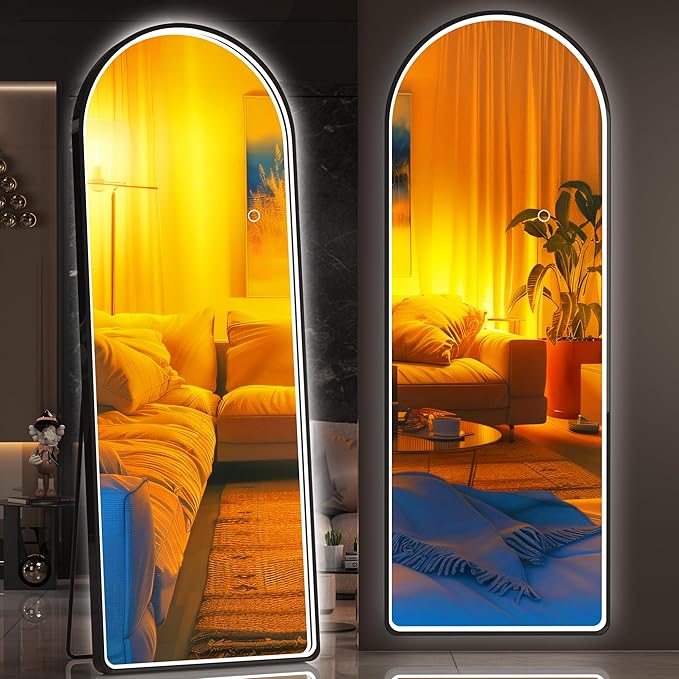 Hasipu 65" X 24" Full Length Mirror with Lights, Black Frame Arch Led Mirror Full Length and 3 Colors Temperatures & Brightness Adjustable,Light Up Mirror Full Body for Bedroom Cloakroom Living Room-DeskLoop Office