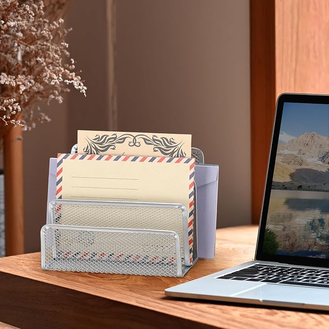 2 Pieces Desk Mail Organizer, Metal Mesh Small File Holders Letter Organizer - Image 6