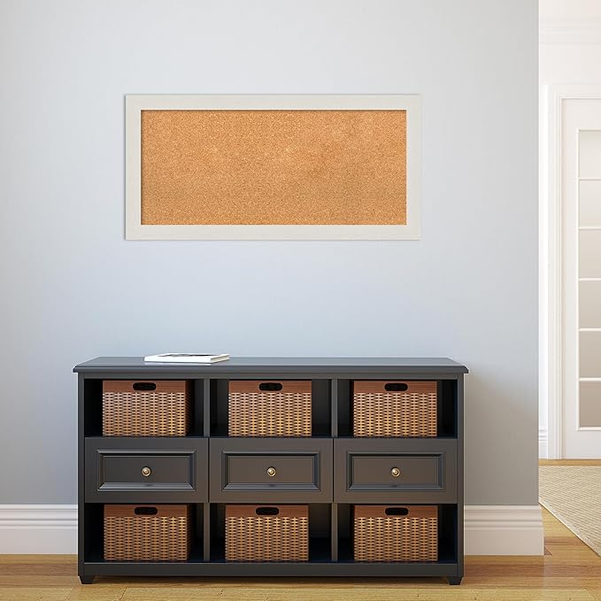 Amanti Art Natural Cork Board for Wall, 19x39 Vision Board with White Frame, Medium Corkboard Office Decor for Home Organization, Country Rustic Corkboard Pinboard to Display Items for Home-DeskLoop Office