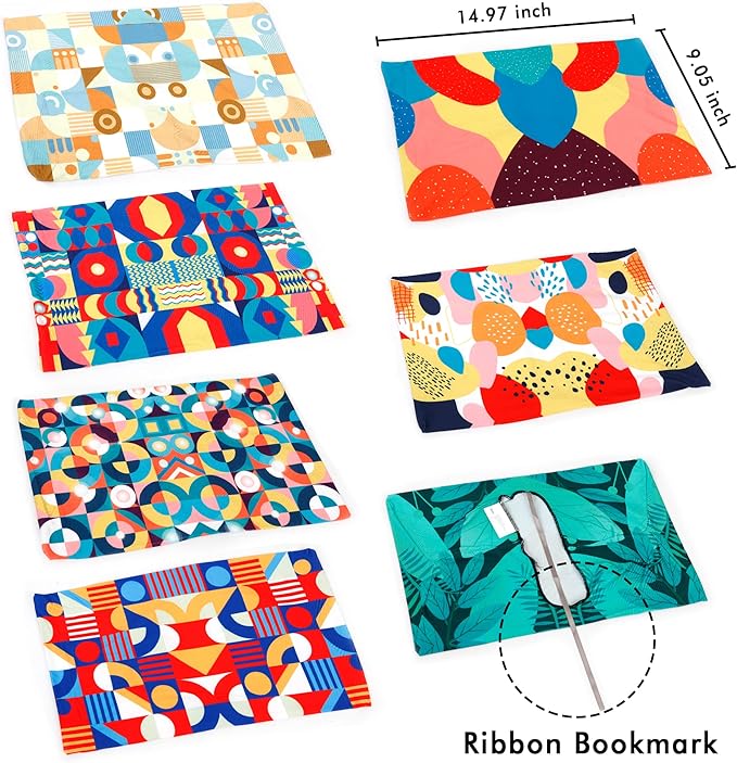 Geometric Pattern Book Covers, Feela 7 Pack Stretchable Jumbo Fabric Washable Durable Reusable Nylon Book Covers, for Hardcover Textbooks Notebooks up to 9”x11”-DeskLoop Office