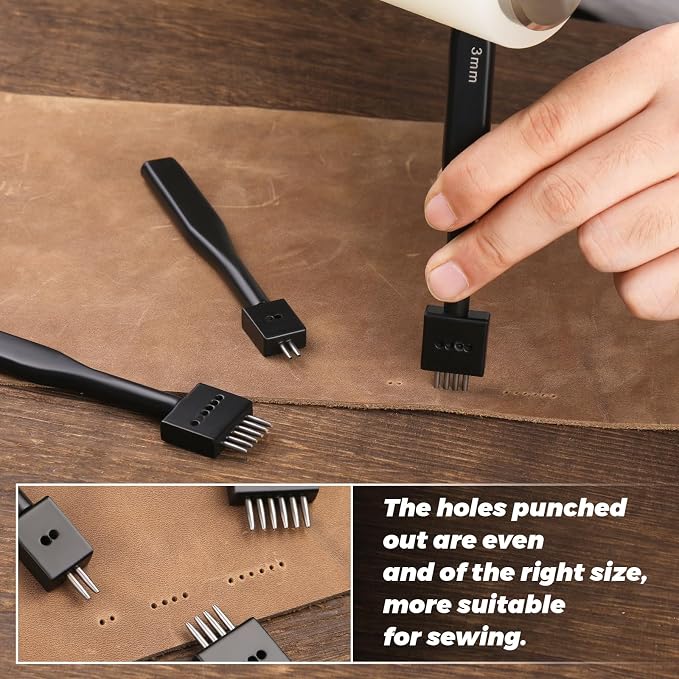 Leather Hole Punch, Round Hole Prong Stitching Chisel Set Leather Working Tools - Image 3
