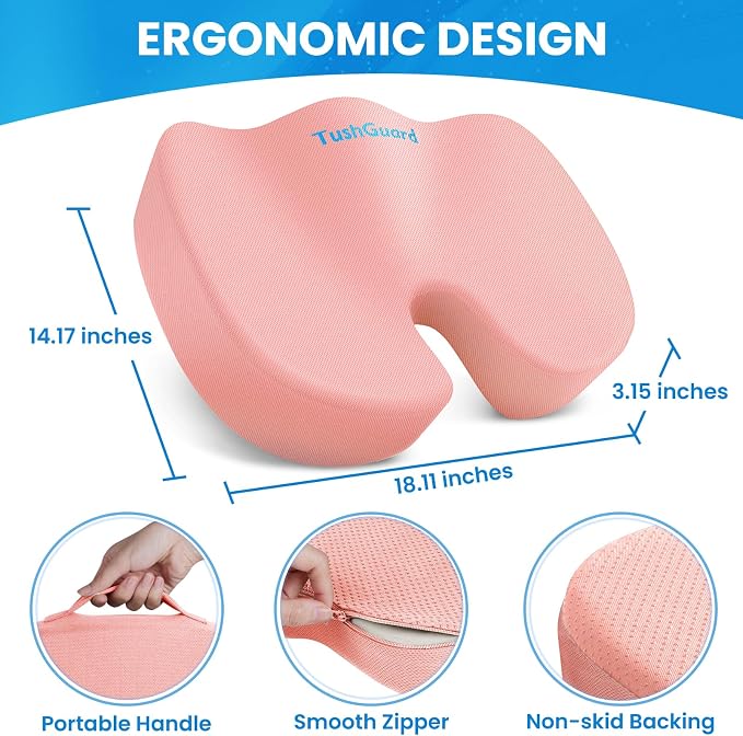 TushGuard Seat Cushion for Office Chair Memory Foam Non-Slip Cushion Back - Image 2