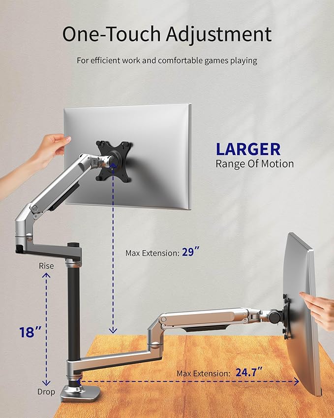 Dual Monitor Mount, Holds Screens up to 40 Inches and 25 lbs, Fully Adjustable Dual Monitor Arm with C-Clamp and Grommet Base, Aluminum, Silver-DeskLoop Office