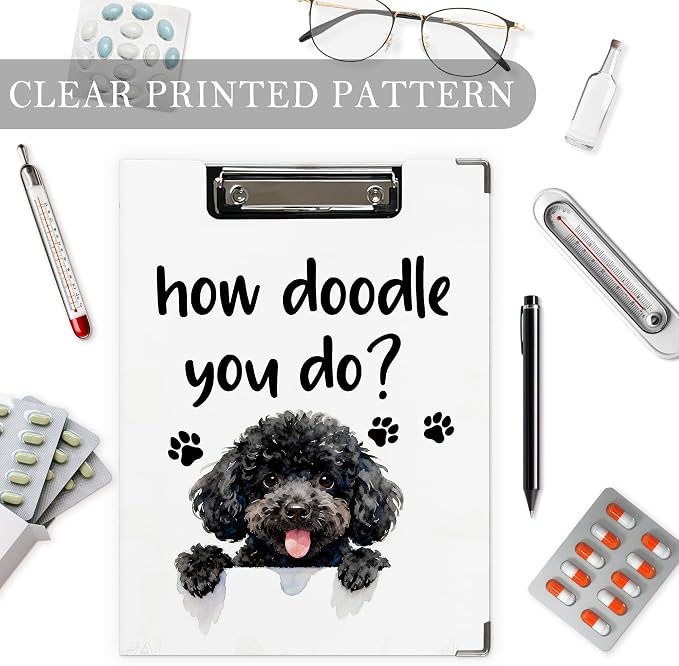 Funny Black Doodle Clipboard, Cute Puppy Dog Clipboard - Image 3