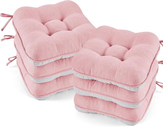 BETU Pink Chair Cushions for Dining Chairs Set of 6, 3.5" Thick Kitchen Table by BETU