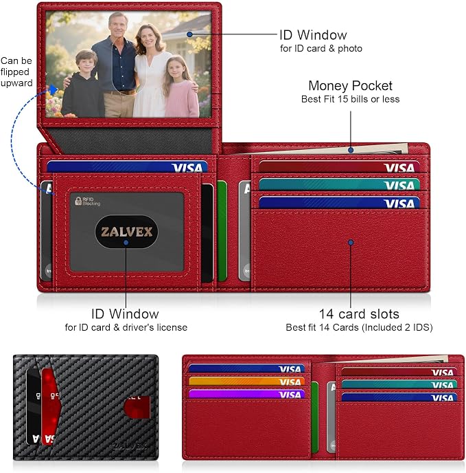 Wallet for Men Slim RFID Blocking Leather Credit Card Holder Wallet for 14 Cards - Image 2